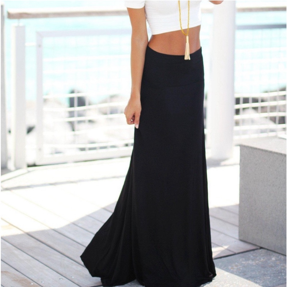 🌞 Max Studio Bohemian Dark Gray Ruched Waist Maxi Skirt women size M